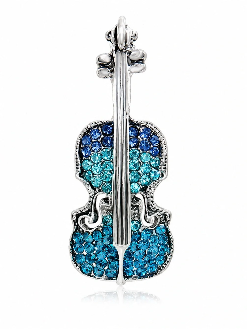 Blue Violin Brooch Pin – Rhinestone Crystal Musical Instrument Jewellery.